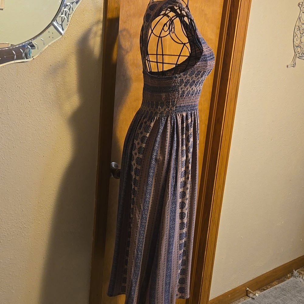 bleuh ciel Striped Geo-Print Midi Dress in Blue and Brown - Picture 4 of 8